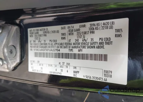 2015 Ford Escape Se from USA, damaged, VIN 1FMCU0G7XFUA22704